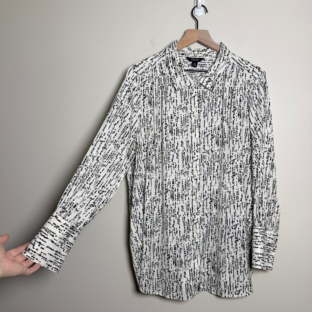 Simply Vera Vera Wang Womens Button Up XXL White Abstract Dotted Print Blouse